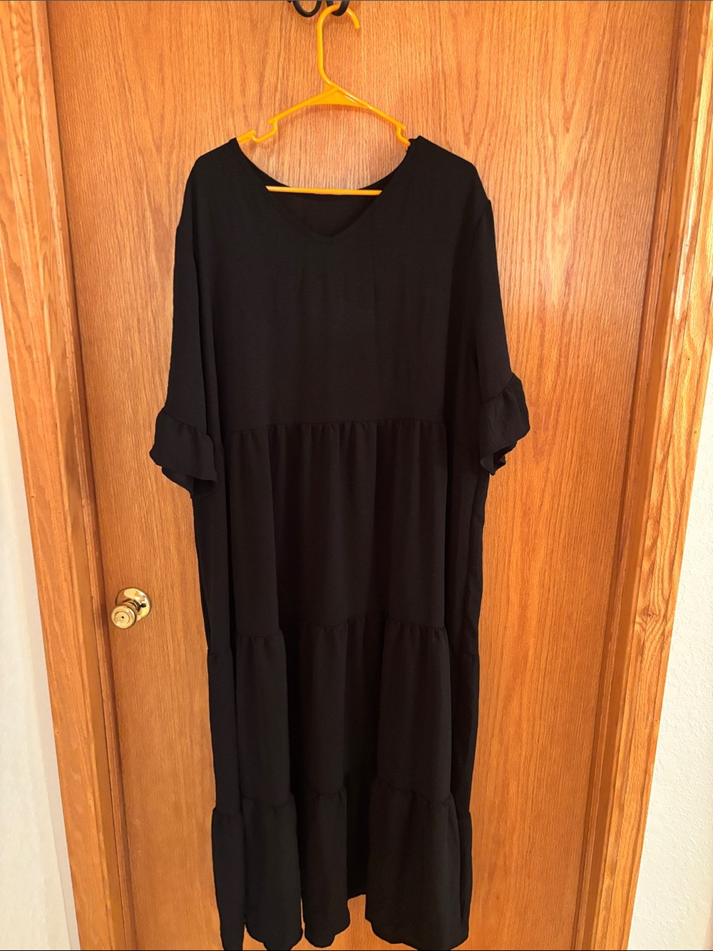 Black Tiered V-Neck Women's Dress